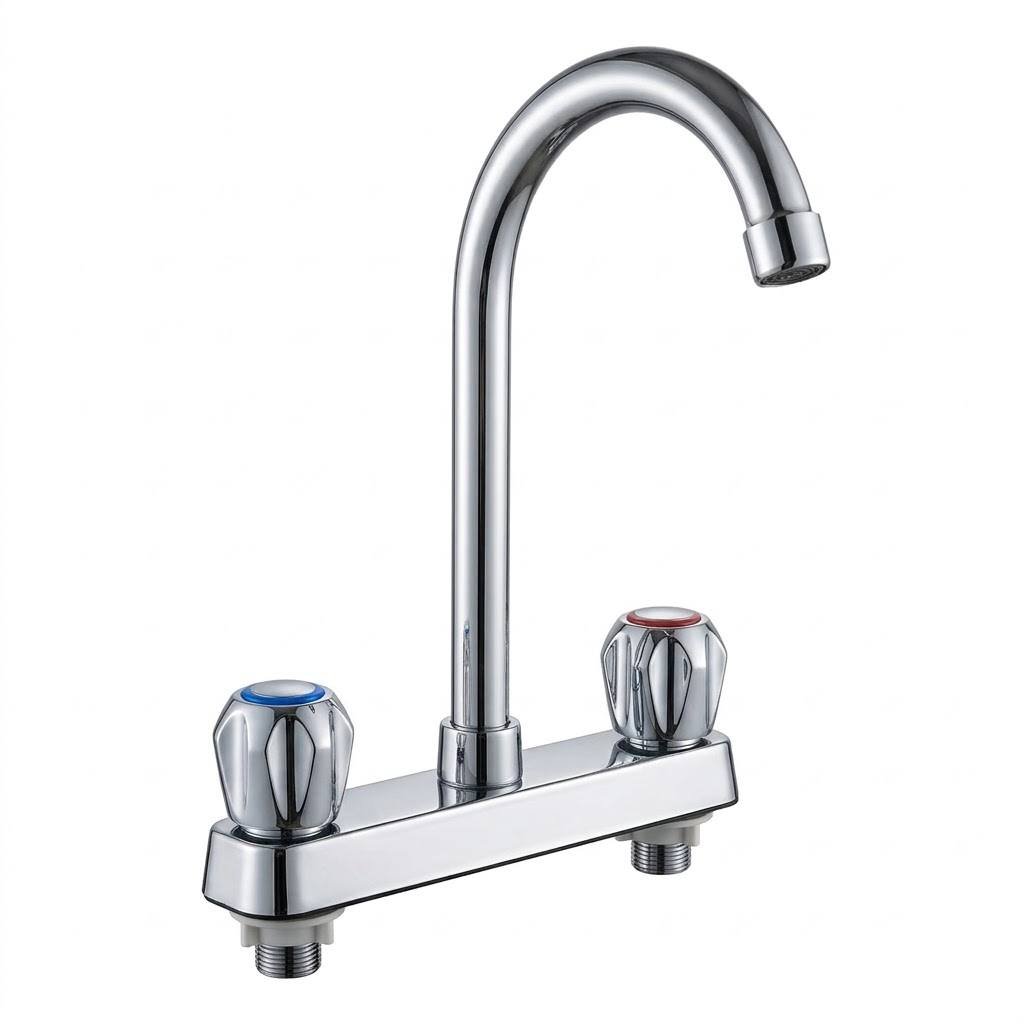 Grifo doble con cuello curvo para lavaplato Greenpro
